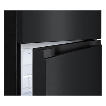 Handle view of 235L Top Freezer Refrigerator Essence Matte Black with LinearCooling and Deodorizer.