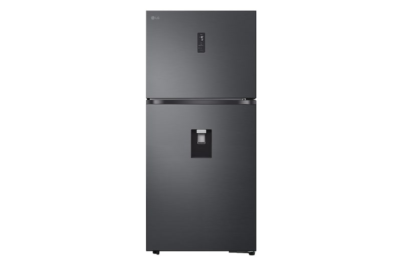 Front view of [Subscribe] 603L Top Freezer Fridge in Essence Matt Black with Water Dispenser GRTF622PQHR