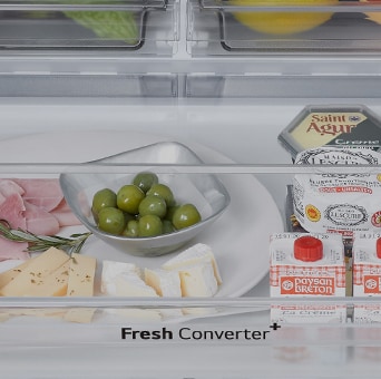 Close up view of the fresh converter feature in an lg multi door refrigerator.