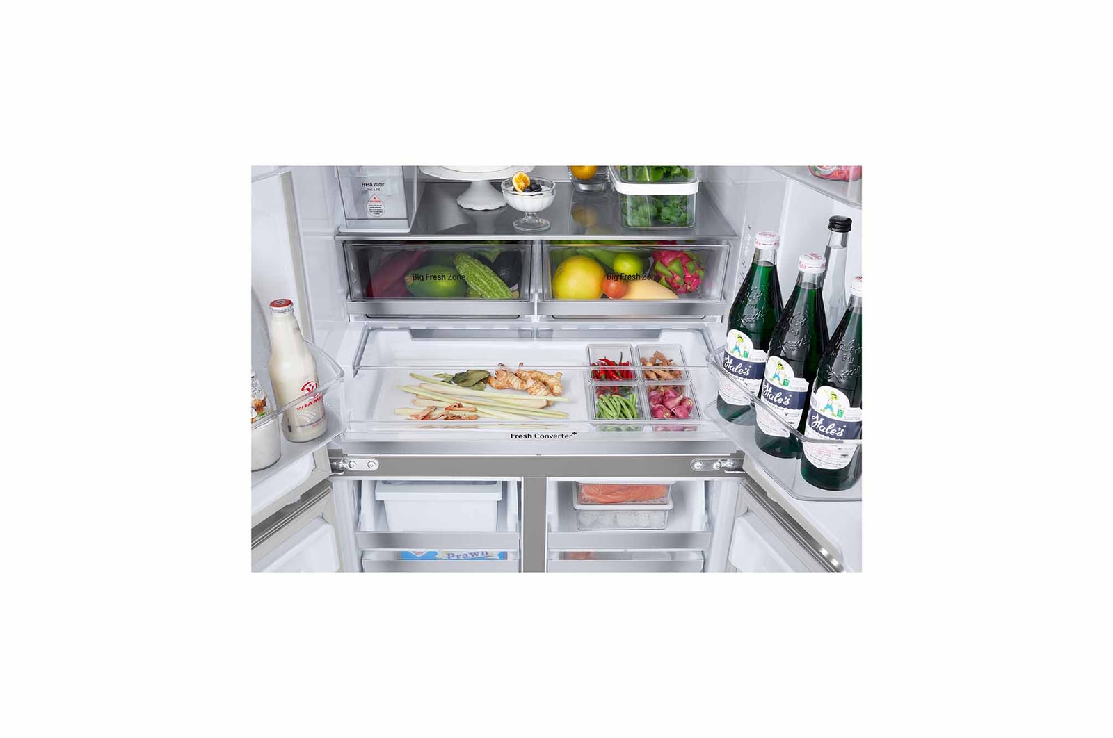 Bottom drawer open with food