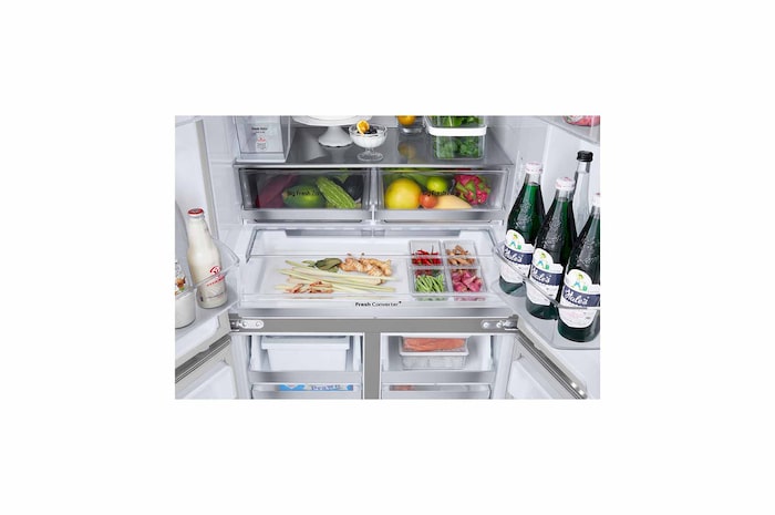 Bottom drawer open with food