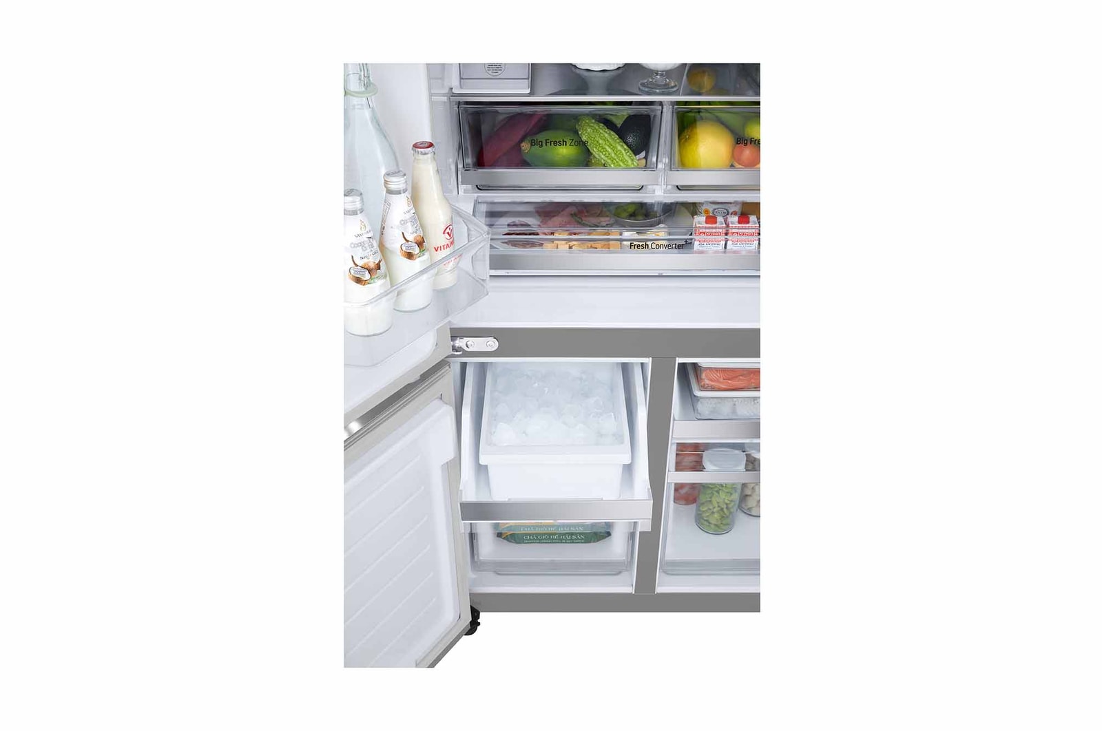Bottom drawer open with food