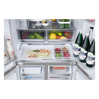 Bottom drawer open with food