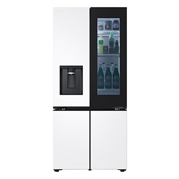 Front view of [Subscribe] 612l French Door Fridge with InstaView & Water Dispenser in White Glass Finish GV-K25FFGER
