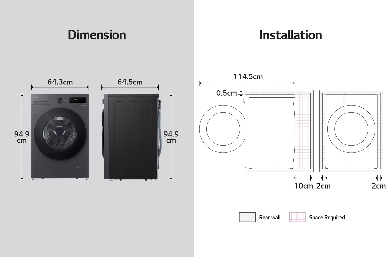 LG 15/8kg Front Load Washer Dryer with with AI Direct Drive™ and TurboWash™, F2515RNEG