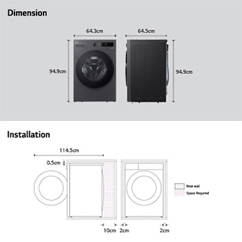 LG 15/8kg Front Load Washer Dryer with with AI Direct Drive™ and TurboWash™, F2515RNEG