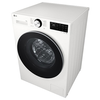 LG washer dryer (f4x9eup25m) angled front view in white