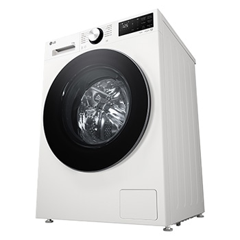LG washer dryer (f4x9eup25m) side view in white with door open