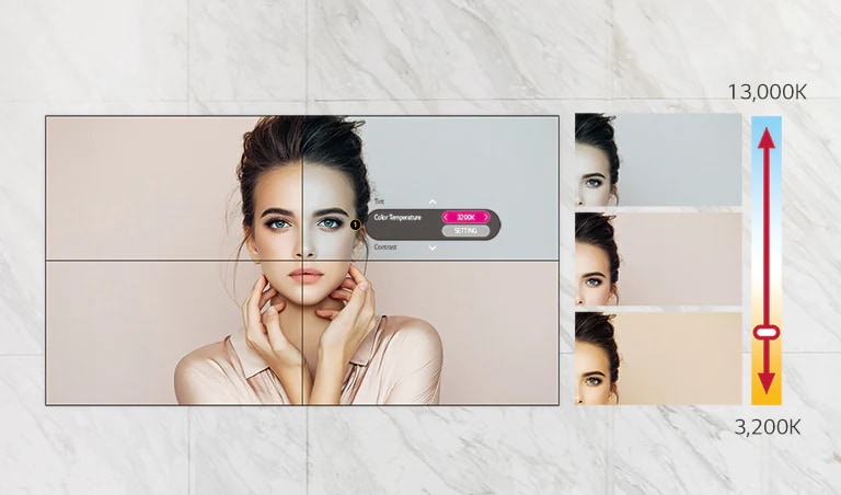 49VL5G can adjust the color temperature from 3,200K to 13,000K in units of 100K.