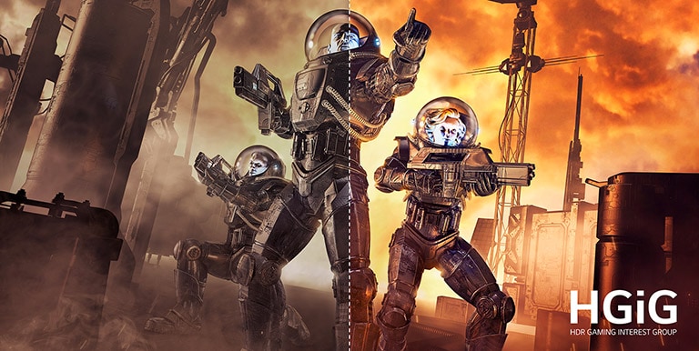 The same game scene is being shown more clearly on the UHD TV screen with HGiG function when compared to a conventional screen.