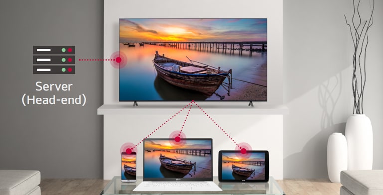 The UM660H / UM662H is harmoniously installed on the hotel room, and the side view is enlarged to show.