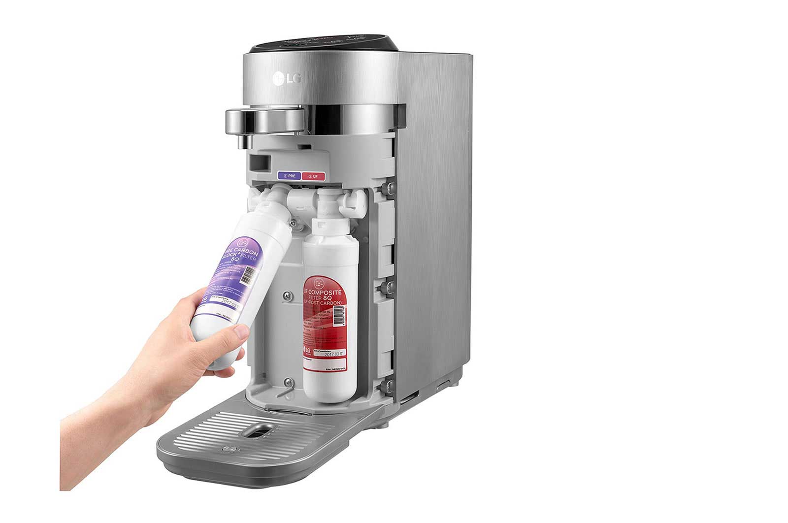 LG PuriCare™ Tankless Water Purifier with 3-stage filtration & Tankless Hot & Ambient Water, Silver, WD210AN