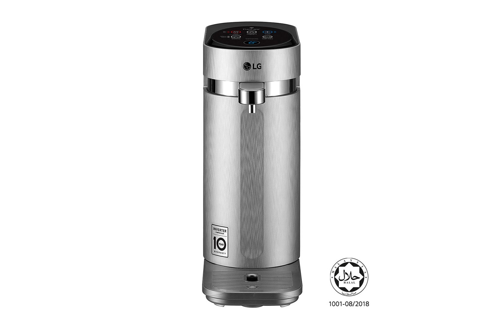 Front view of Tankless LG PuriCare™ Water Purifier with 3-stage filtration &amp; Tankless Hot / Cold / Ambient water, Silver WD512AN