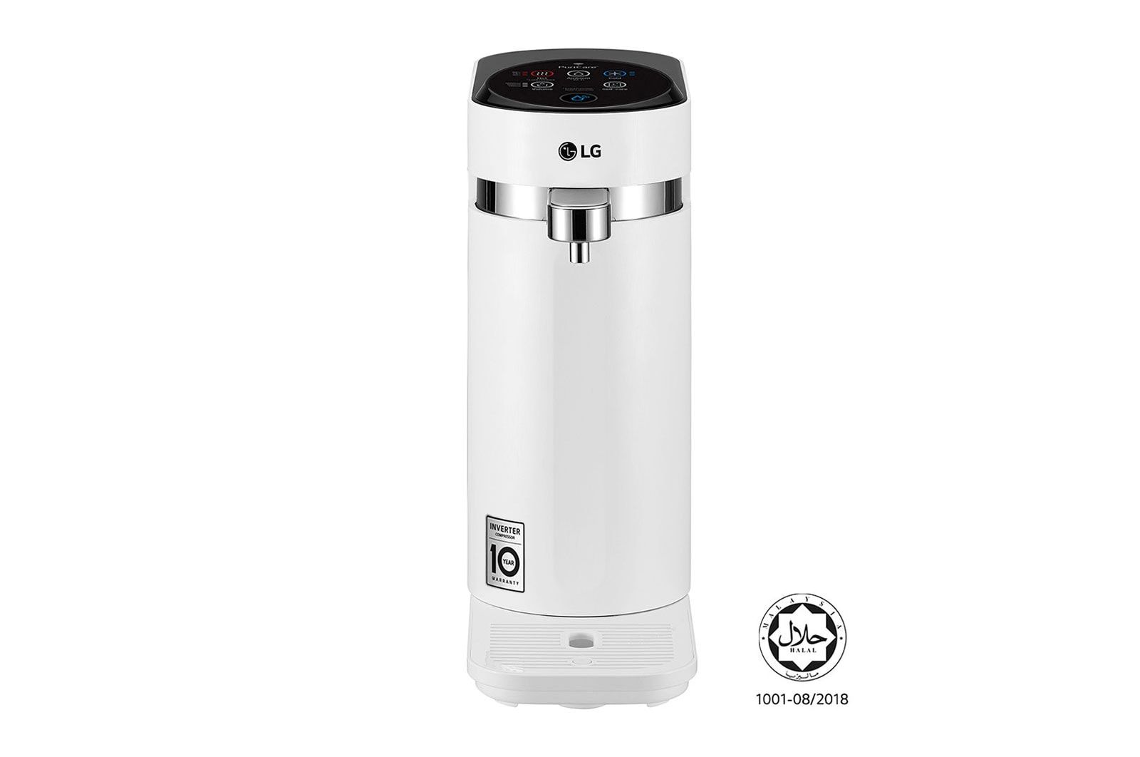 Front view of Tankless LG PuriCare™ Water Purifier with 3-stage filtration &amp; Tankless Hot / Cold / Ambient water, White WD512AN