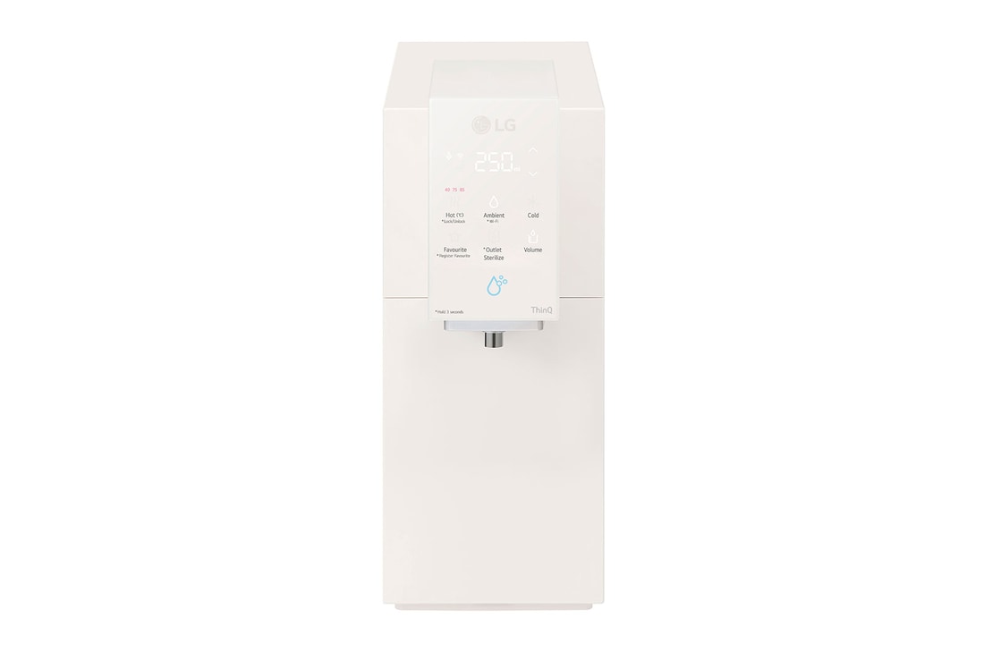 Front view of LG PuriCare Objet Collection Water Purifier, Calming Beige, WD518AN