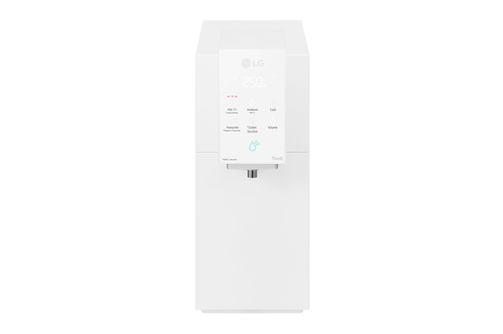 Front view of LG PuriCare Objet Collection Water Purifier, Calming Cream White WD518AN.AWHRLML