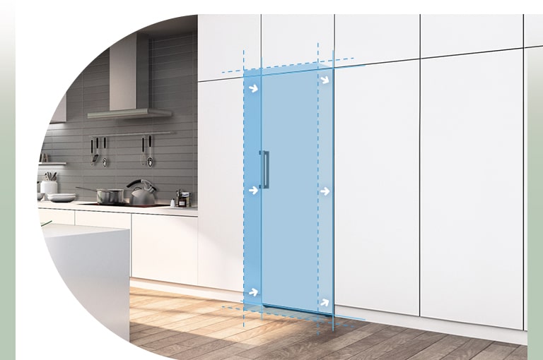 It shows the product is perfectly inserted into the kitchen wall and shows built-in look.