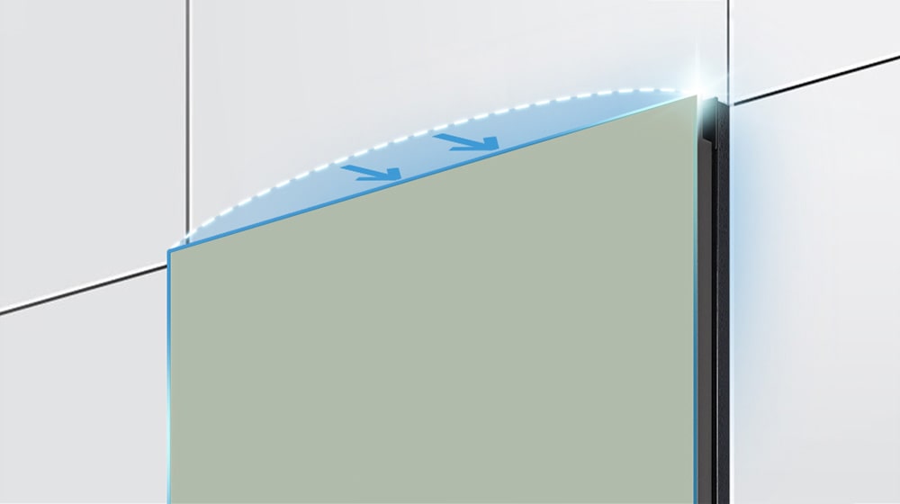 The outer rim of the product is highlighted in neon colors, showing that the surface of the product in contact with the wall is flat and free from curvature.