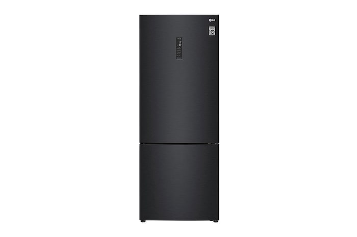 Front view of 455L Bottom Freezer Fridge in Matte Black Finish, GC-B569NQCM