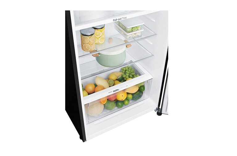 LG IEC Gross 427L Black Glass TOP FREEZER with Inverter Linear Compressor & DoorCooling+, GN-C422SGCU