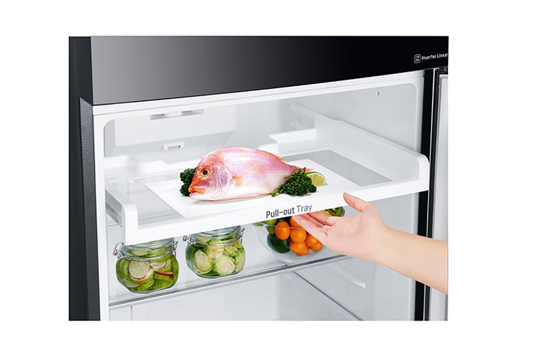 LG IEC Gross 427L Black Glass TOP FREEZER with Inverter Linear Compressor & DoorCooling+, GN-C422SGCU