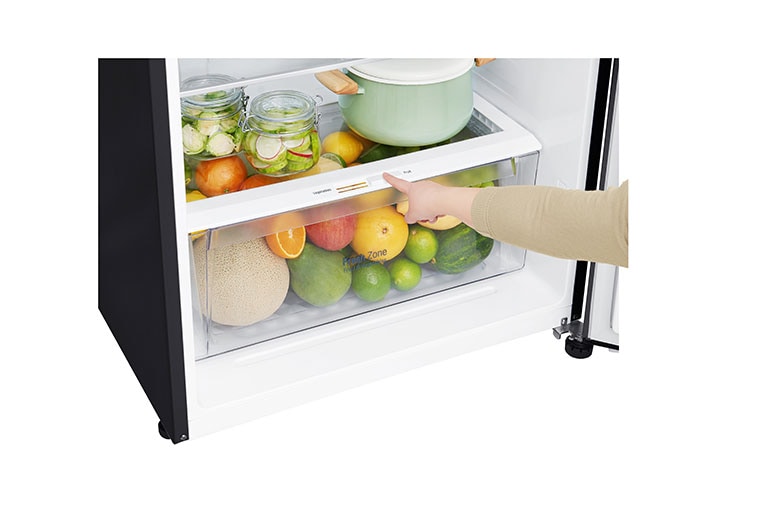 LG IEC Gross 427L Black Glass TOP FREEZER with Inverter Linear Compressor & DoorCooling+, GN-C422SGCU