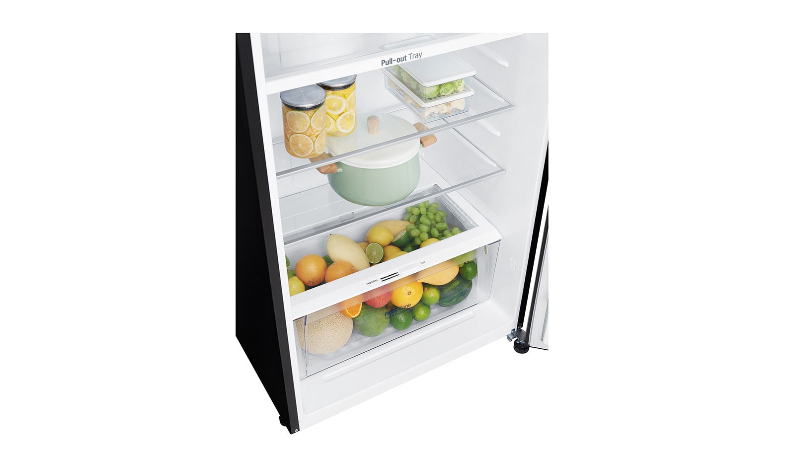 LG IEC Gross 427L Black Glass TOP FREEZER with Inverter Linear Compressor & DoorCooling+, GN-C422SGCU