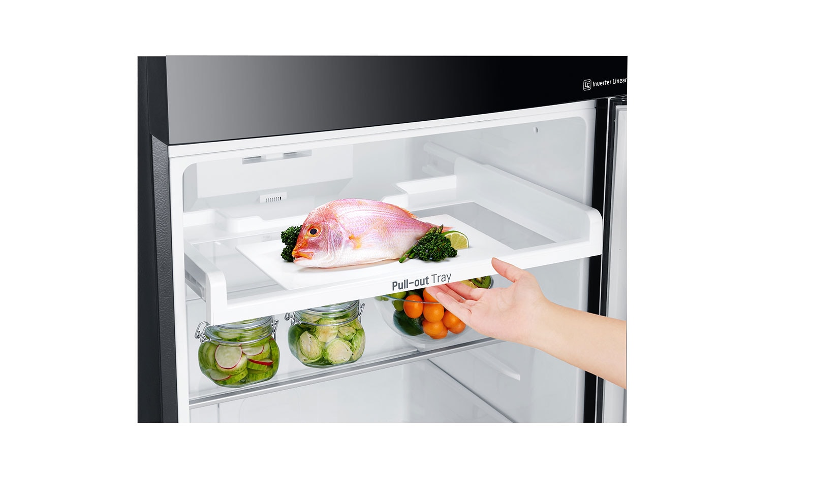 LG IEC Gross 427L Black Glass TOP FREEZER with Inverter Linear Compressor & DoorCooling+, GN-C422SGCU
