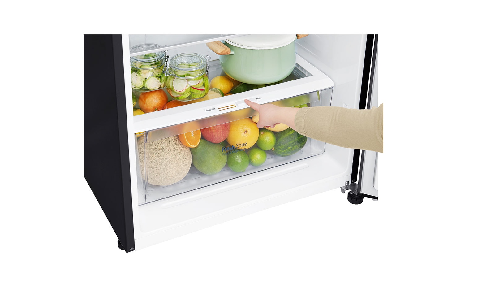 LG IEC Gross 427L Black Glass TOP FREEZER with Inverter Linear Compressor & DoorCooling+, GN-C422SGCU