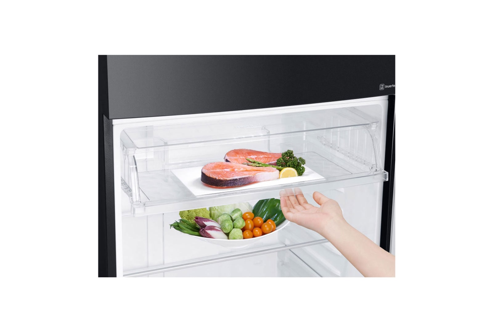 LG 547L Top Freezer Fridge in Black Curved Glass Finish , GN-C702SGGC