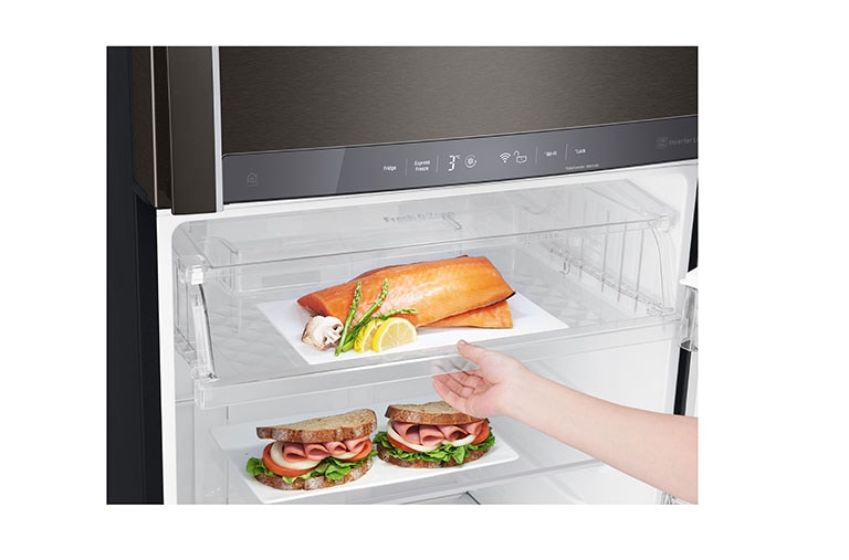 LG IEC Gross 437L Black Steele TOP FREEZER with Inverter Linear Compressor & DoorCooling+, GN-H432HXHU