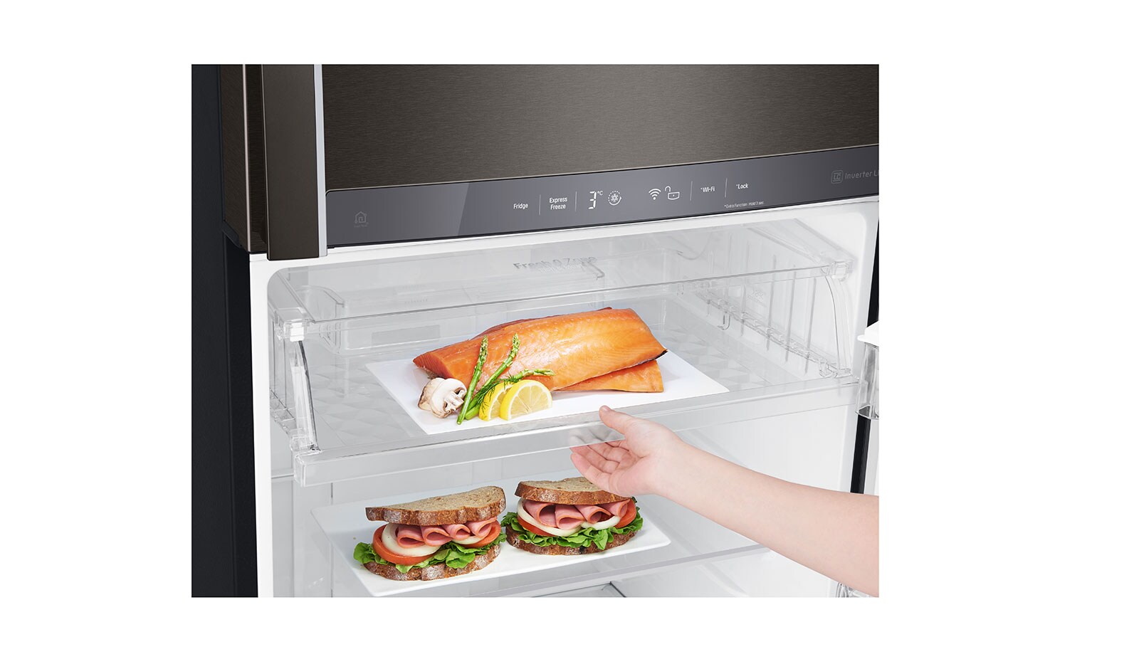 LG IEC Gross 437L Black Steele TOP FREEZER with Inverter Linear Compressor & DoorCooling+, GN-H432HXHU