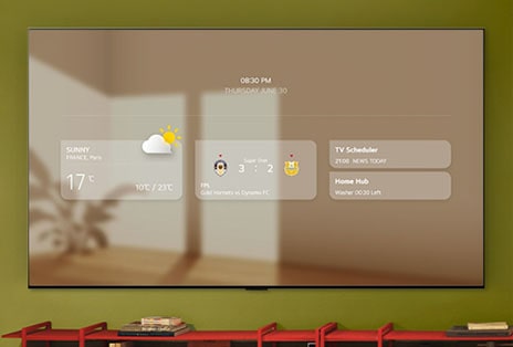 LG Gallery TV AI with frame LX7 ART TV and Height Adjustable Stand is placed on a media console as the stand moves up and down, allowing flexible screen positioning to fit different room layouts and viewing preferences.
