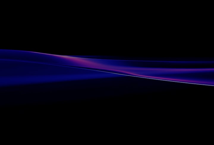 LG TV for gaming is visualized as abstract blue and purple wave-like lines on a dark background, extending horizontally with smooth curves and gradient tones to form a continuous flowing pattern.