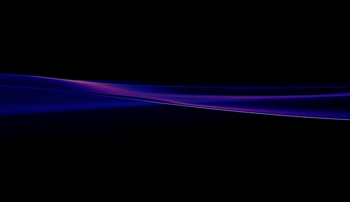 LG TV for gaming is visualized as abstract blue and purple wave-like lines on a dark background, extending horizontally with smooth curves and gradient tones to form a continuous flowing pattern.