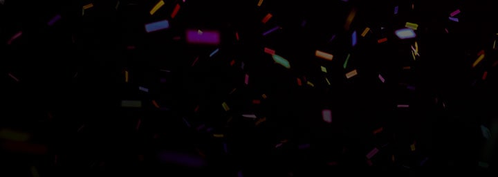 LG TV for sports is visualized with colorful confetti flying across a dark background, creating a dynamic and energetic atmosphere with vibrant motion and layered bursts of color.