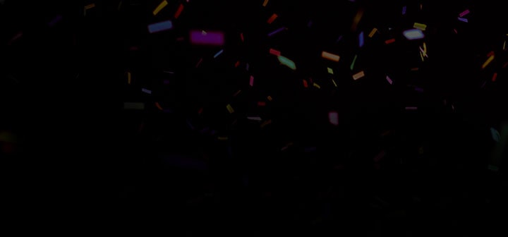 LG TV for sports is visualized with colorful confetti flying across a dark background, creating a dynamic and energetic atmosphere with vibrant motion and layered bursts of color.