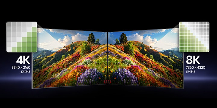 LG TV with 4K resolution demonstrates sharp clarity as two side-by-side displays compare 4K and 8K visuals, highlighting sharp detail and refined textures while showing 4K as the smarter choice for everyday viewing.