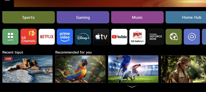 LG AI TV home screen navigates into the LG Channels interface, showcasing free live TV channels, movies, and exclusive content. The video highlights direct access to hundreds of entertainment options.