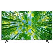 A front view of the LG UHD TV with infill image and product logo on