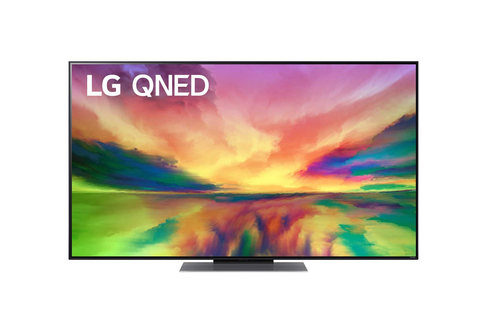 A front view of the LG QNED TV with infill image and product logo on