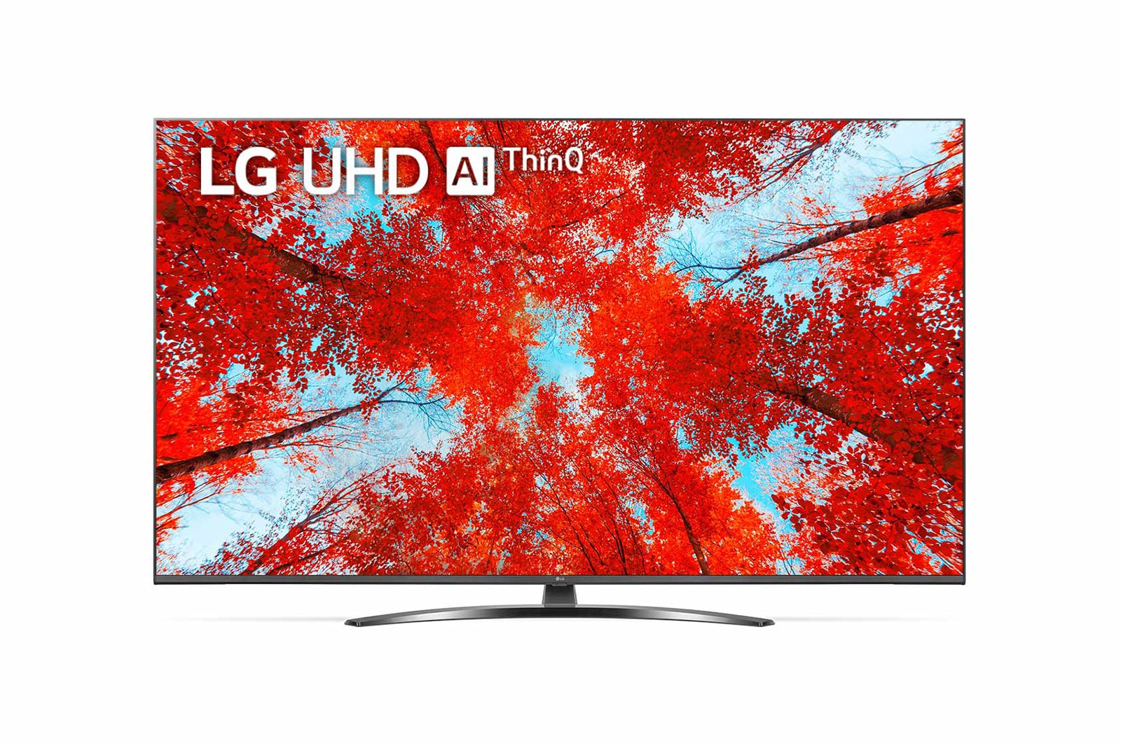 A front view of the LG UHD TV with infill image and product logo on