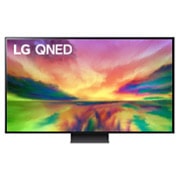 A front view of the LG QNED TV with infill image and product logo on