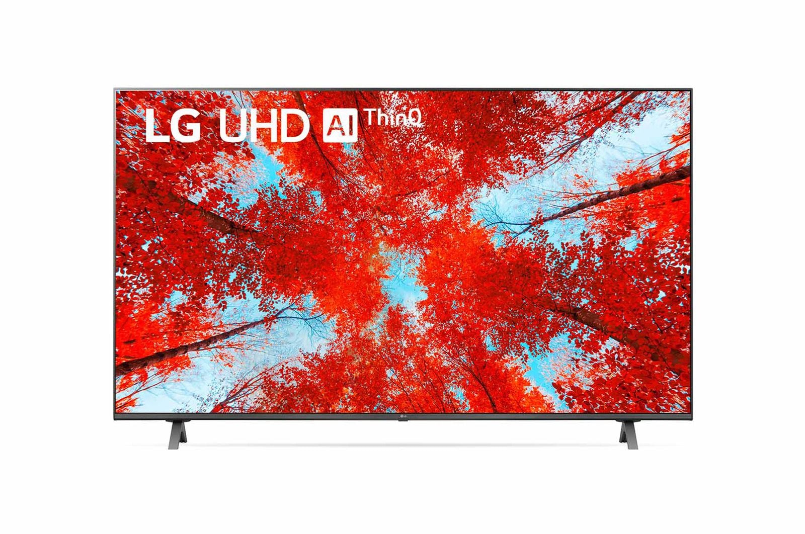 A front view of the LG UHD TV with infill image and product logo on