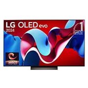 Front view with LG OLED evo AI TV, OLED C4, 11 Years of world number 1 OLED Emblem and webOS Re:New Program logo on screen