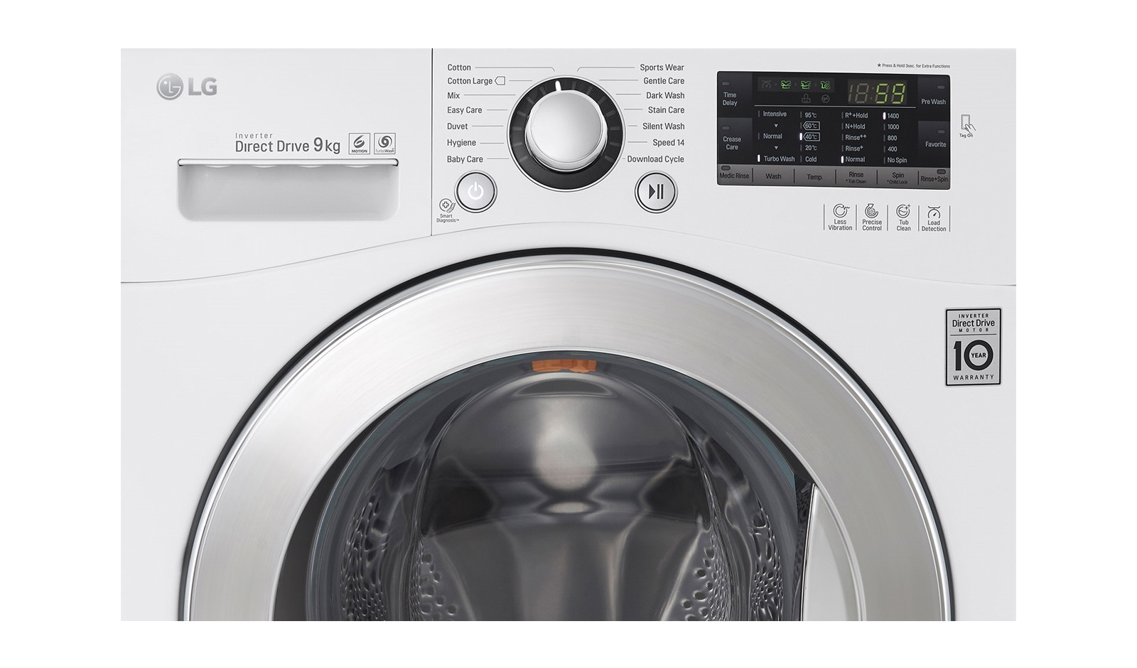 LG 9KG 6 MOTION DIRECT DRIVE FRONT LOAD WASHING MACHINE, F1409NPRW