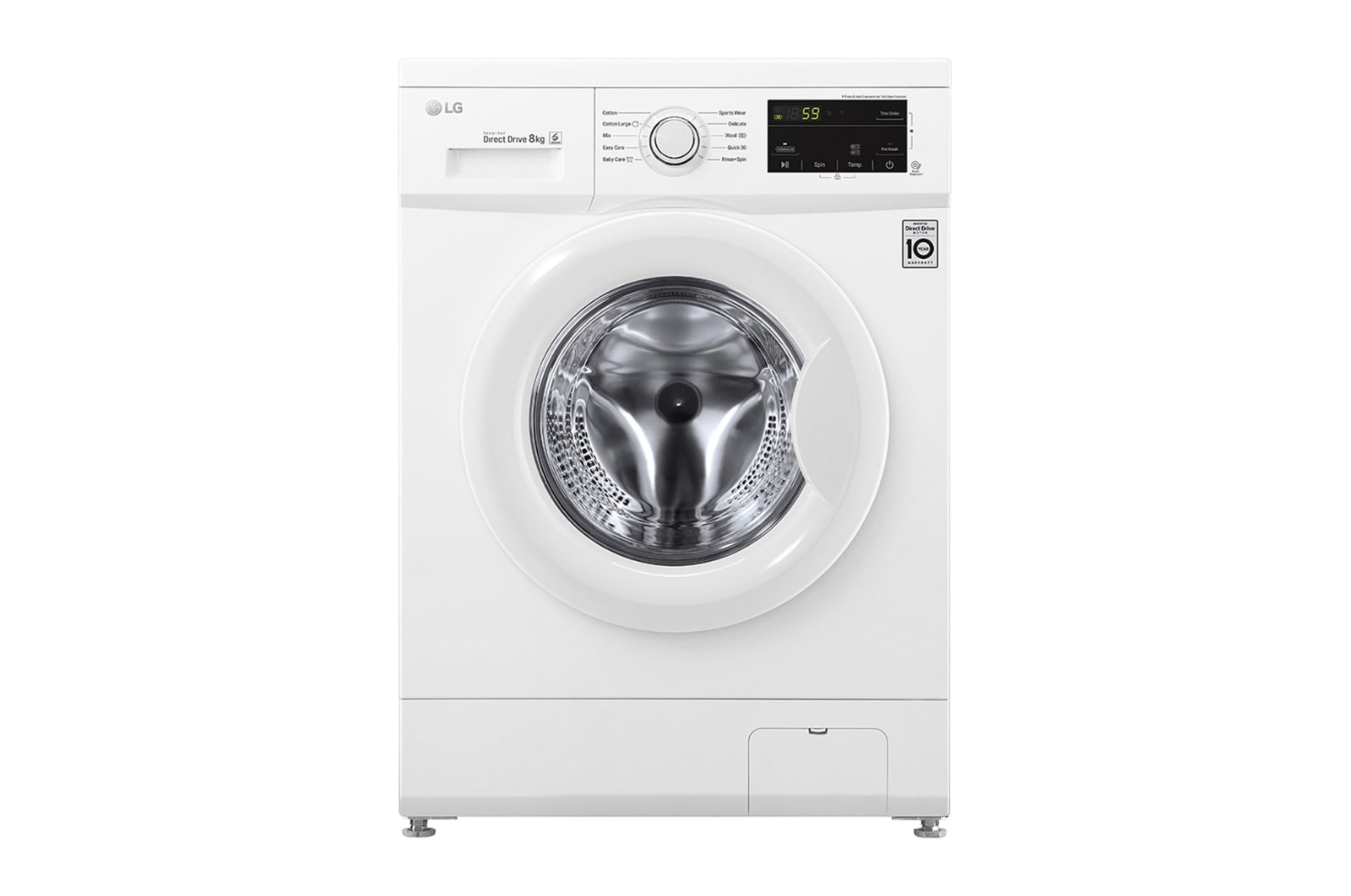 Front view of 8kg Front Load Washer with 6 motion Direct Drive WD-MD8000WM