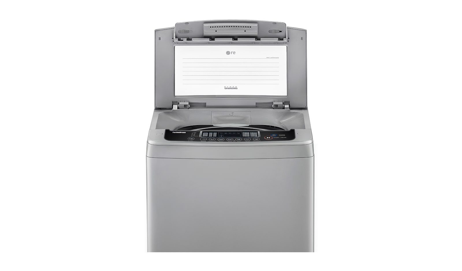 Front view of LG MID FREE SILVER 8KG TOP LOADER WITH TEMPERED GLASS LID WF-SP80S
