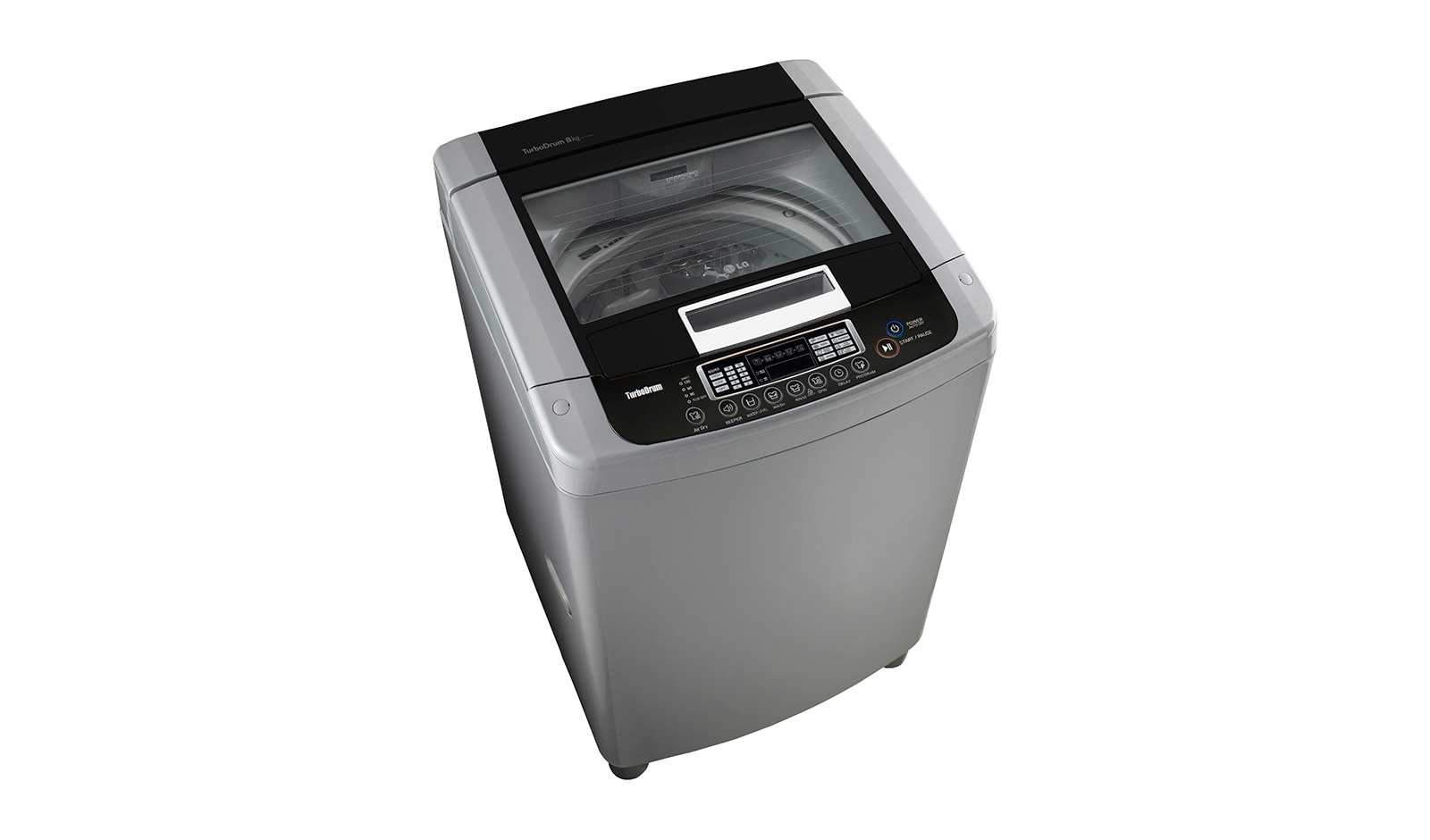 LG MID FREE SILVER 8KG TOP LOADER WITH TEMPERED GLASS LID, WF-SP80S