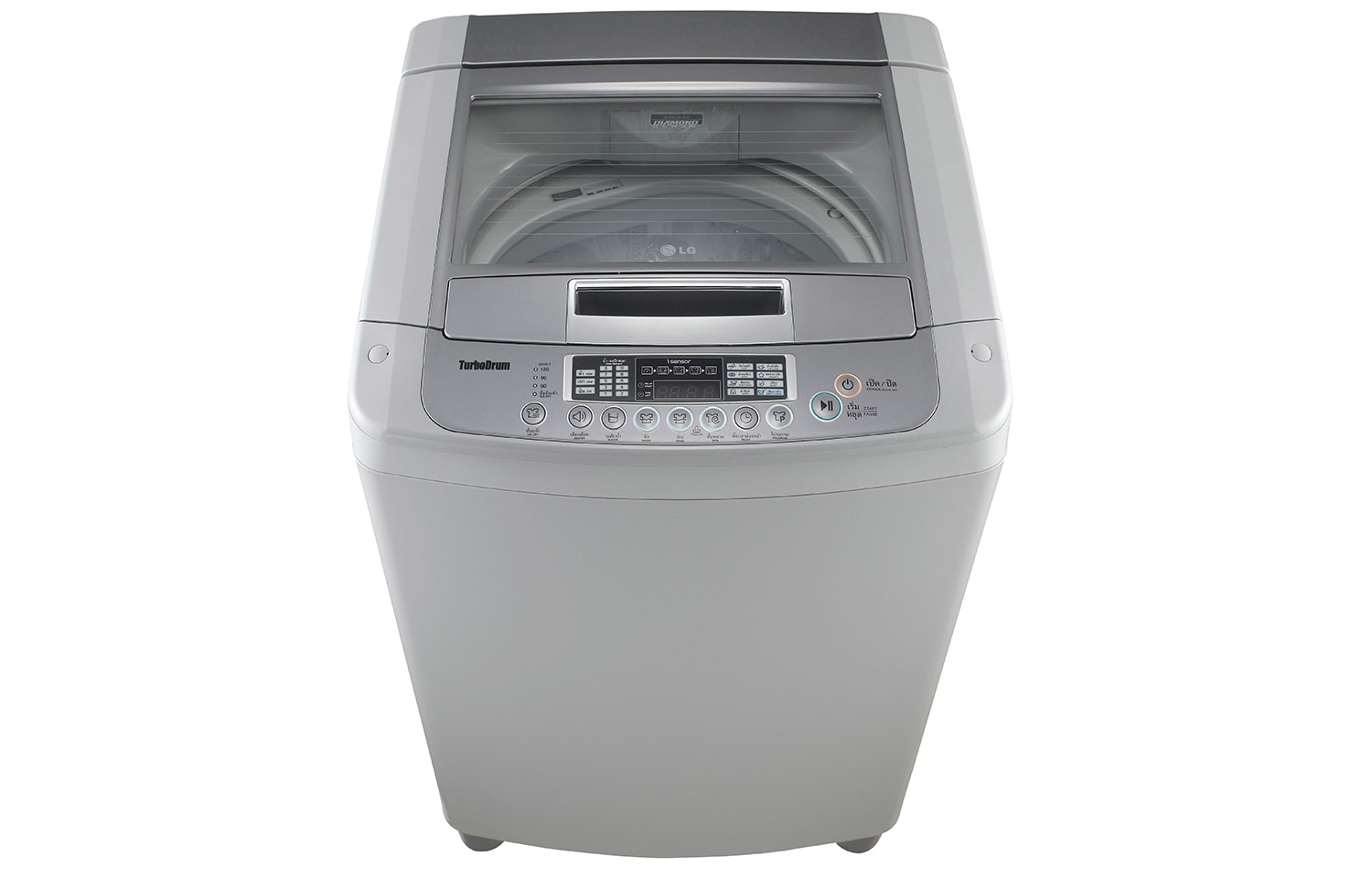 Front view of LG 12KG 6 MOTION DIRECT DRIVE TOP LOAD WASHING MACHINE WF-HD120S